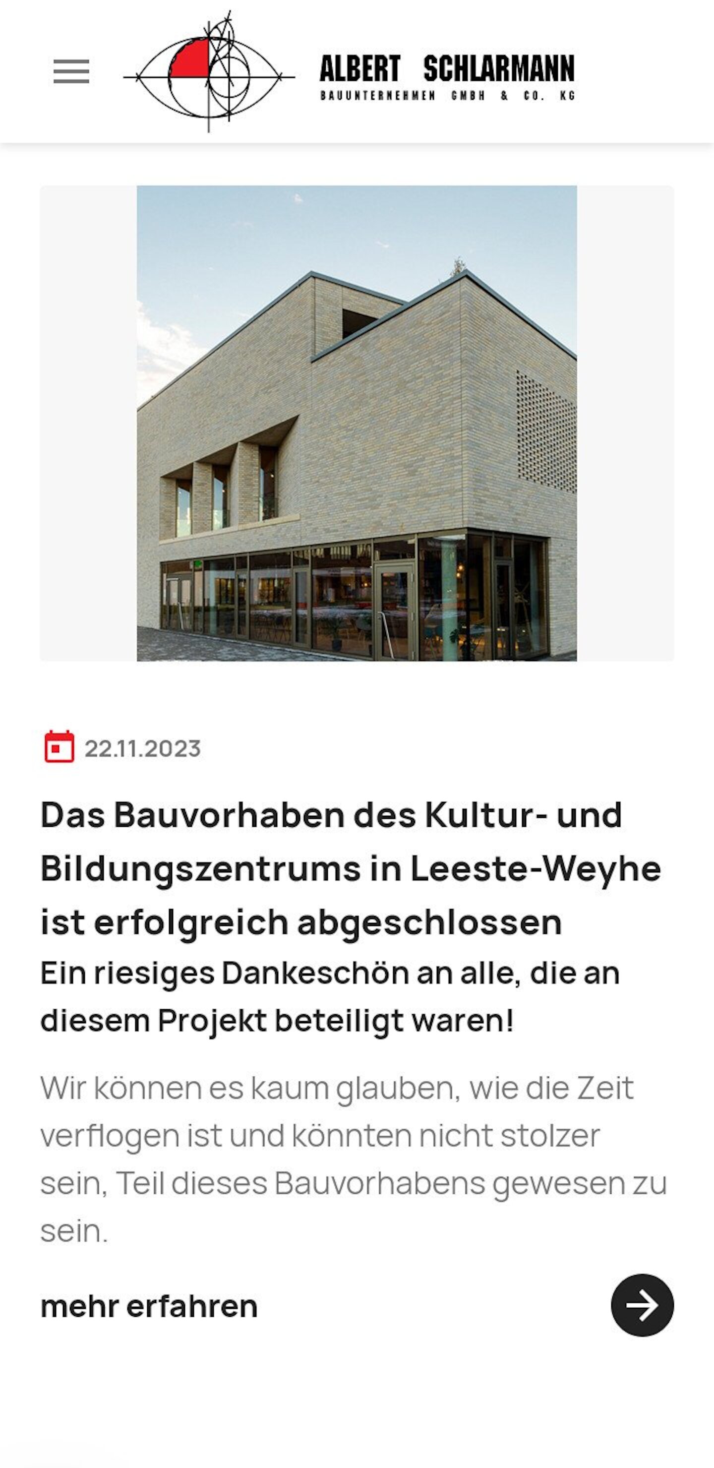 Smartphone Screenshot der Website von: Albert Schlarmann Bauunternehmen