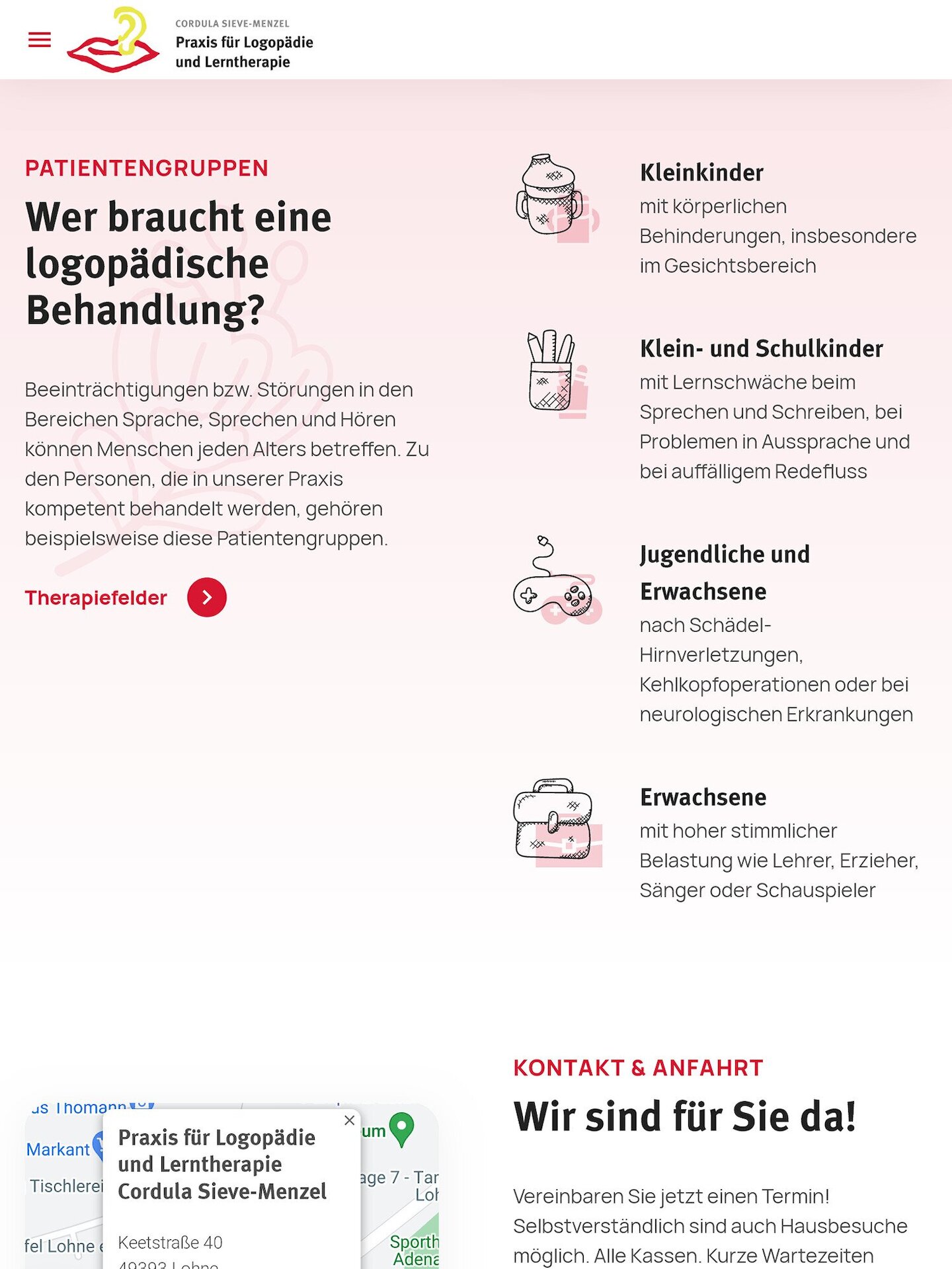 Tablet Screenshot der Website von: Praxis für Logopädie und Lerntherapie