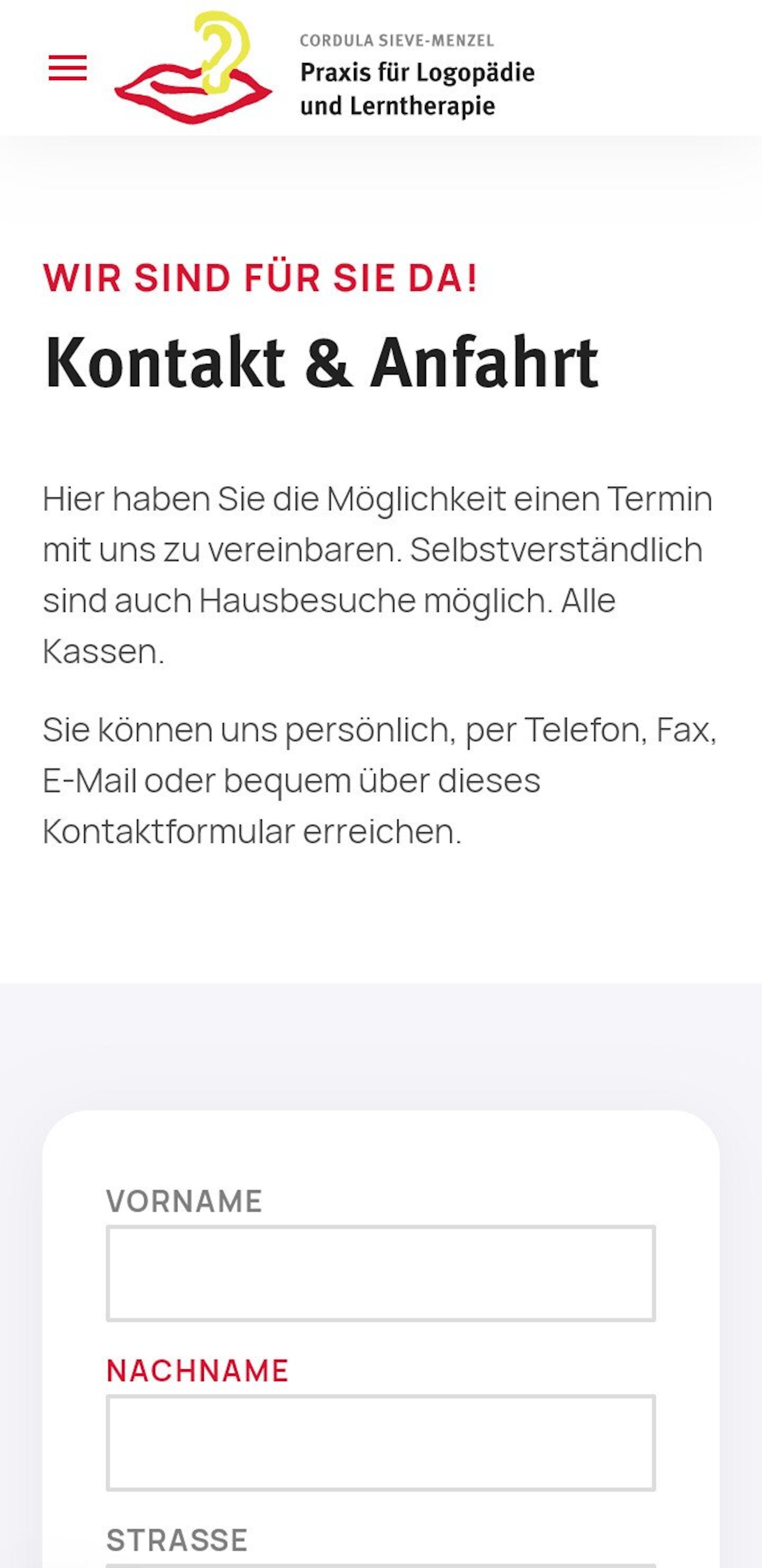 Smartphone Screenshot der Website von: Praxis für Logopädie und Lerntherapie