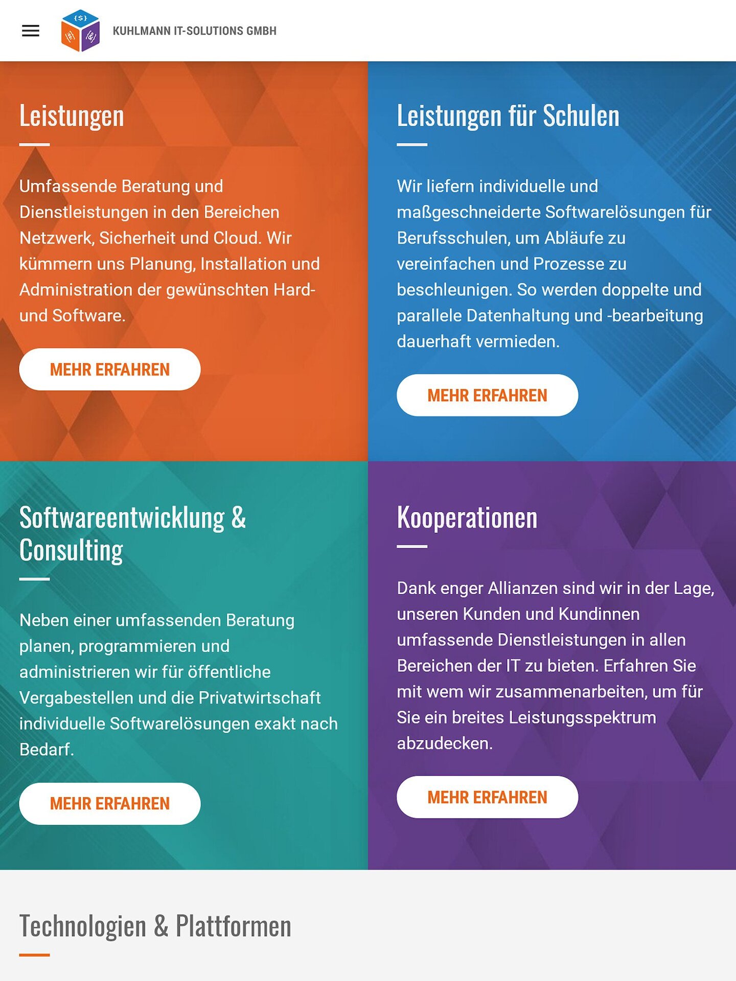 Tablet Screenshot der Website von: Kuhlmann IT-Solutions GmbH