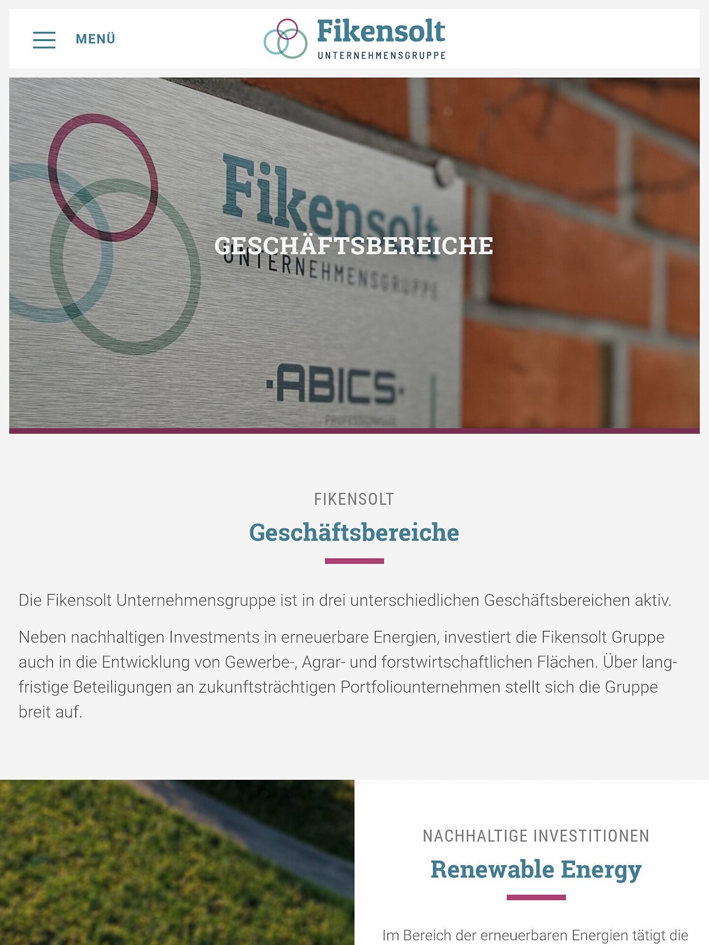Tablet Screenshot der Website von: Fikensolt GmbH