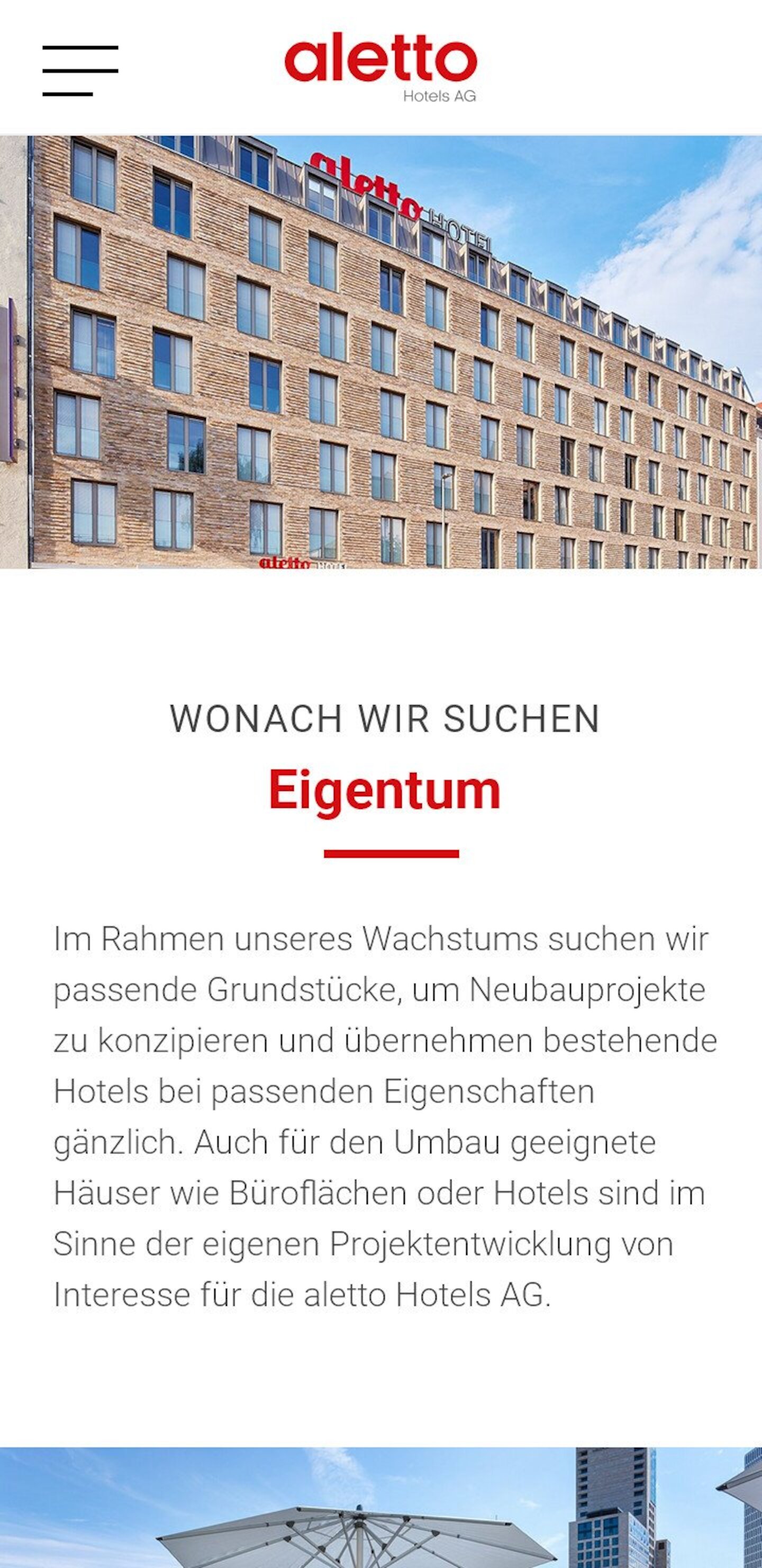 Smartphone Screenshot der Website von: aletto Hotels AG