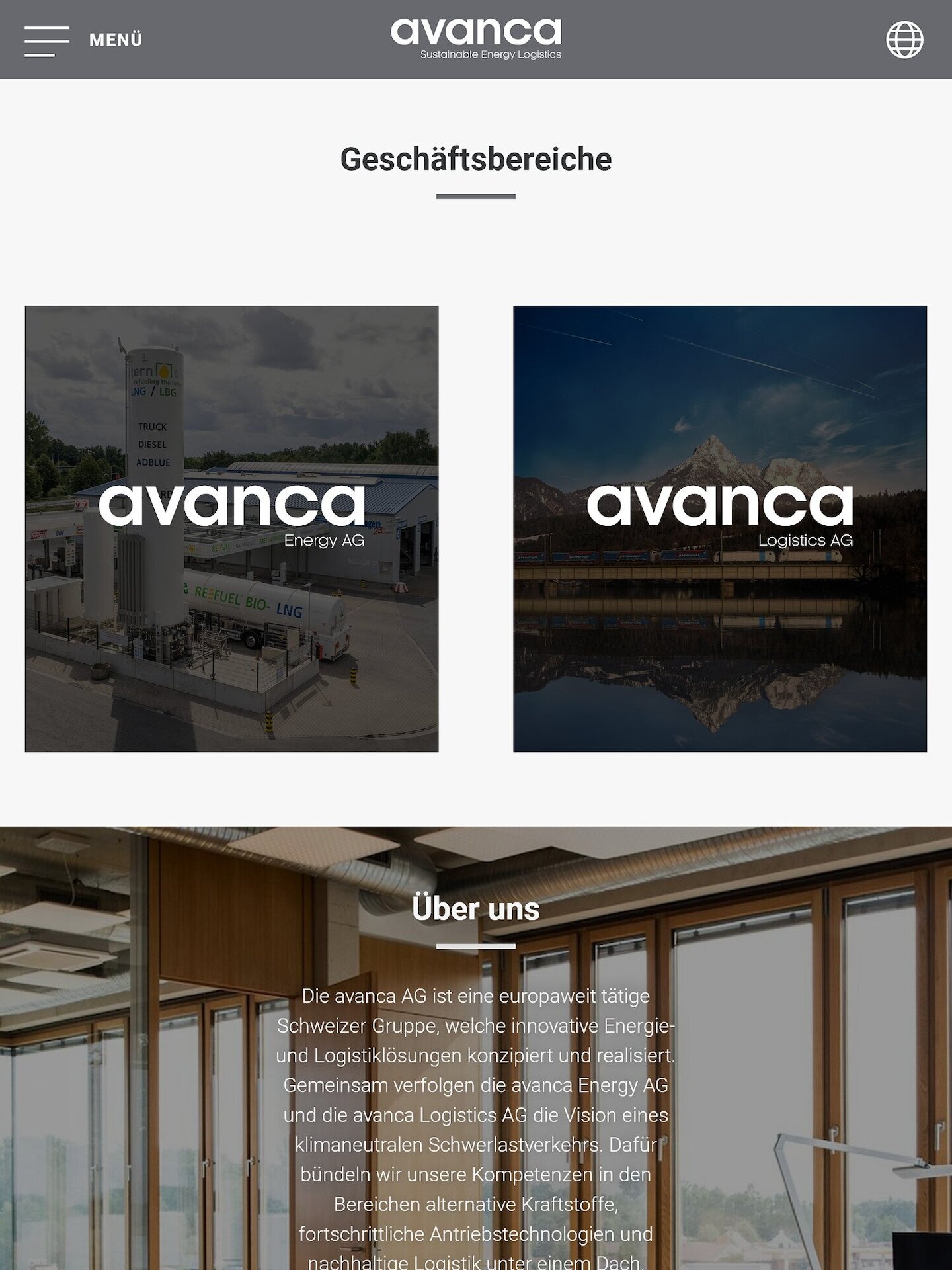 Tablet Screenshot der Website von: avanca Energy AG | avanca Logistics AG