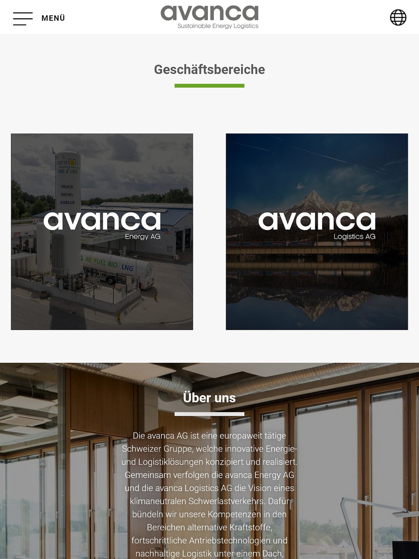 Tablet Screenshot der Website von: avanca Energy AG | avanca Logistics AG