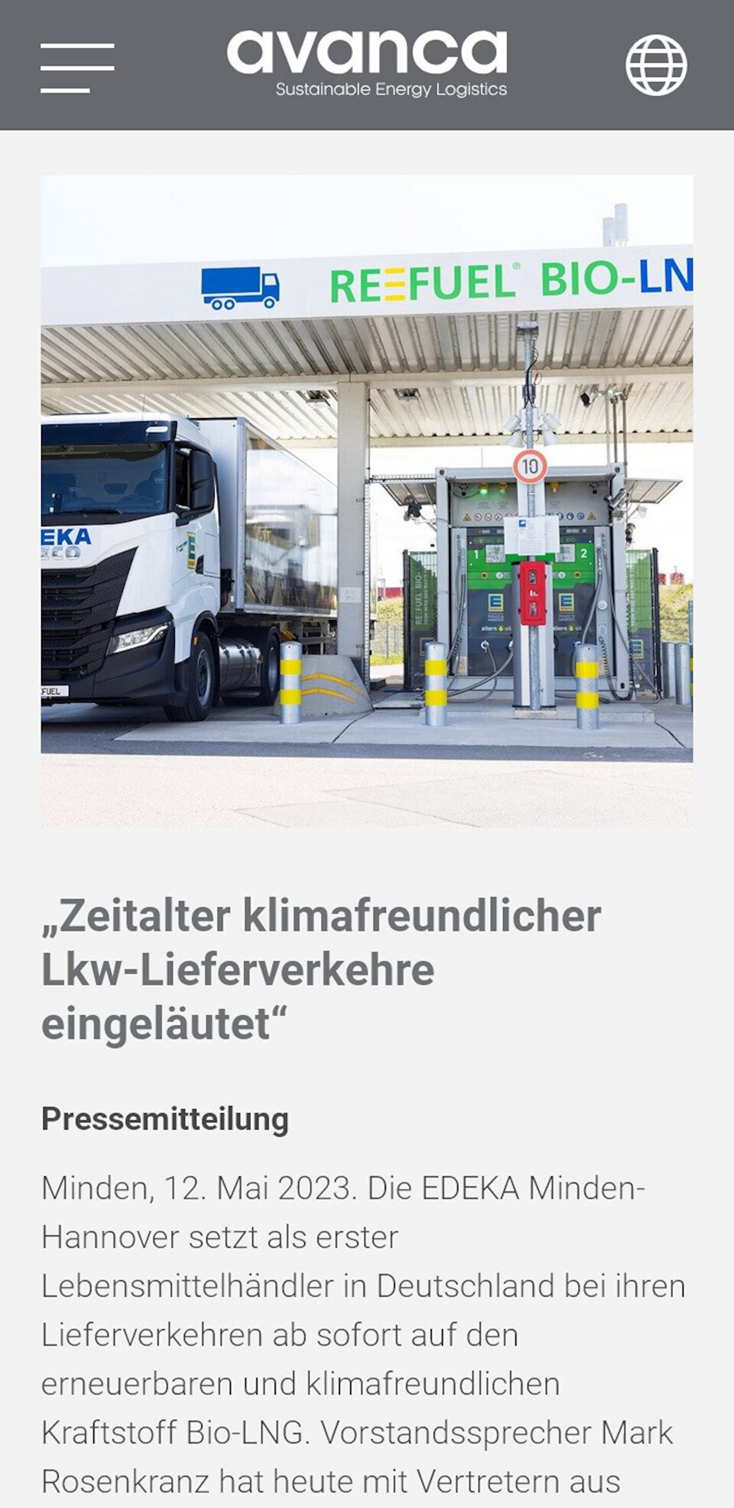 Smartphone Screenshot der Website von: avanca Energy AG | avanca Logistics AG