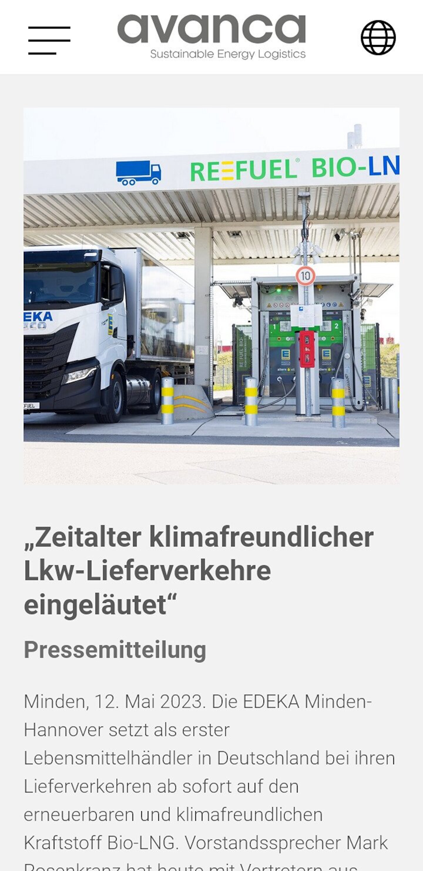 Smartphone Screenshot der Website von: avanca Energy AG | avanca Logistics AG