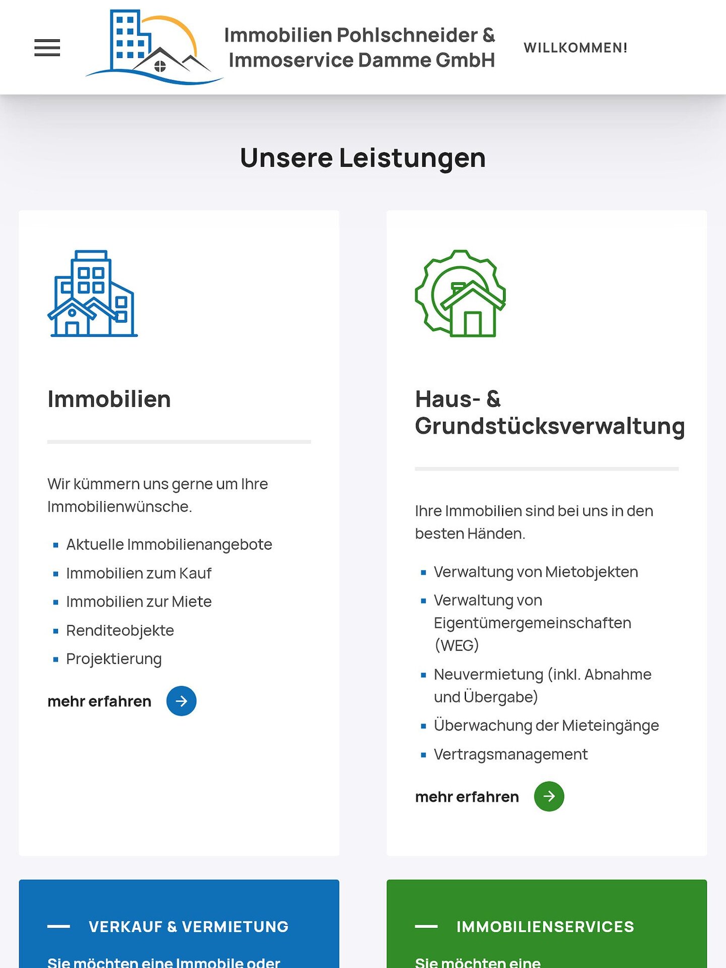 Tablet Screenshot der Website von: Immobilien Pohlschneider & Immoservice Damme GmbH