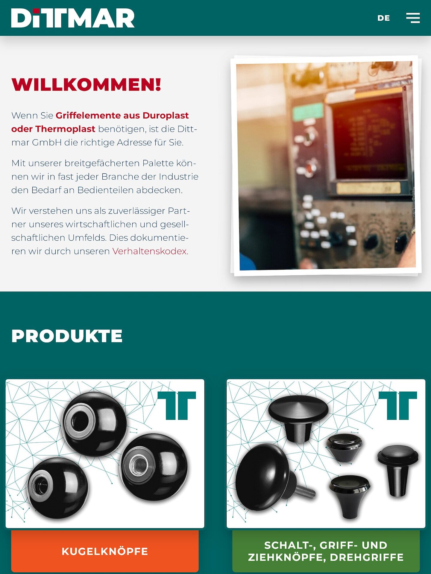 Tablet Screenshot der Website von: DITTMAR GmbH