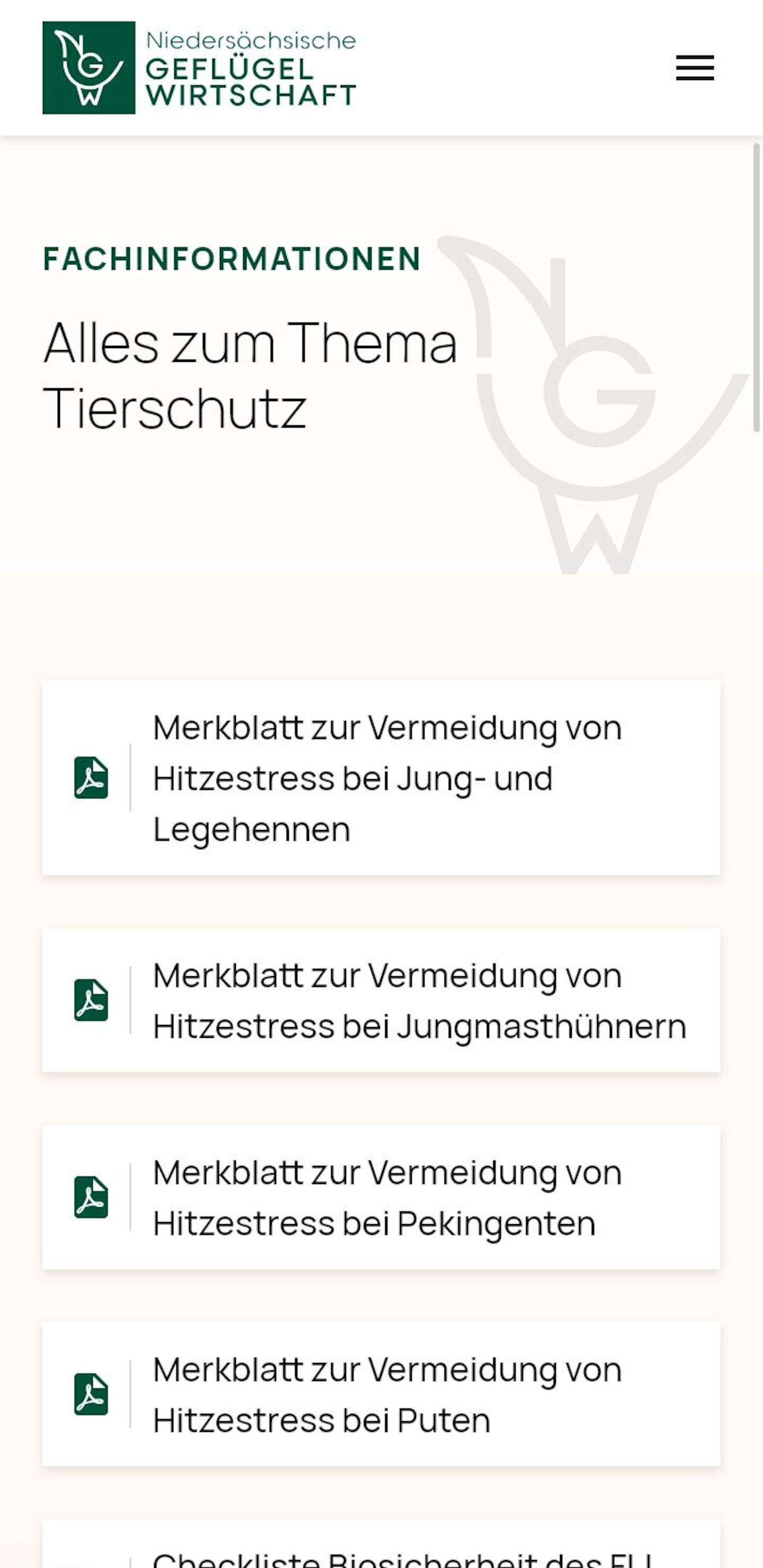 Smartphone Screenshot der Website von: Niedersächsische Geflügelwirtschaft
