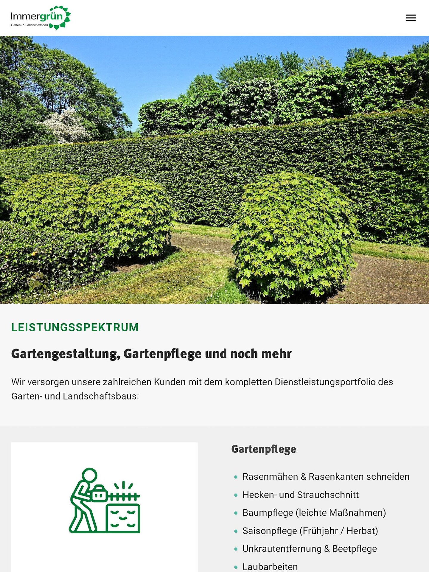 Tablet Screenshot der Website von: Immergrün - Walter Honkomp e.K.