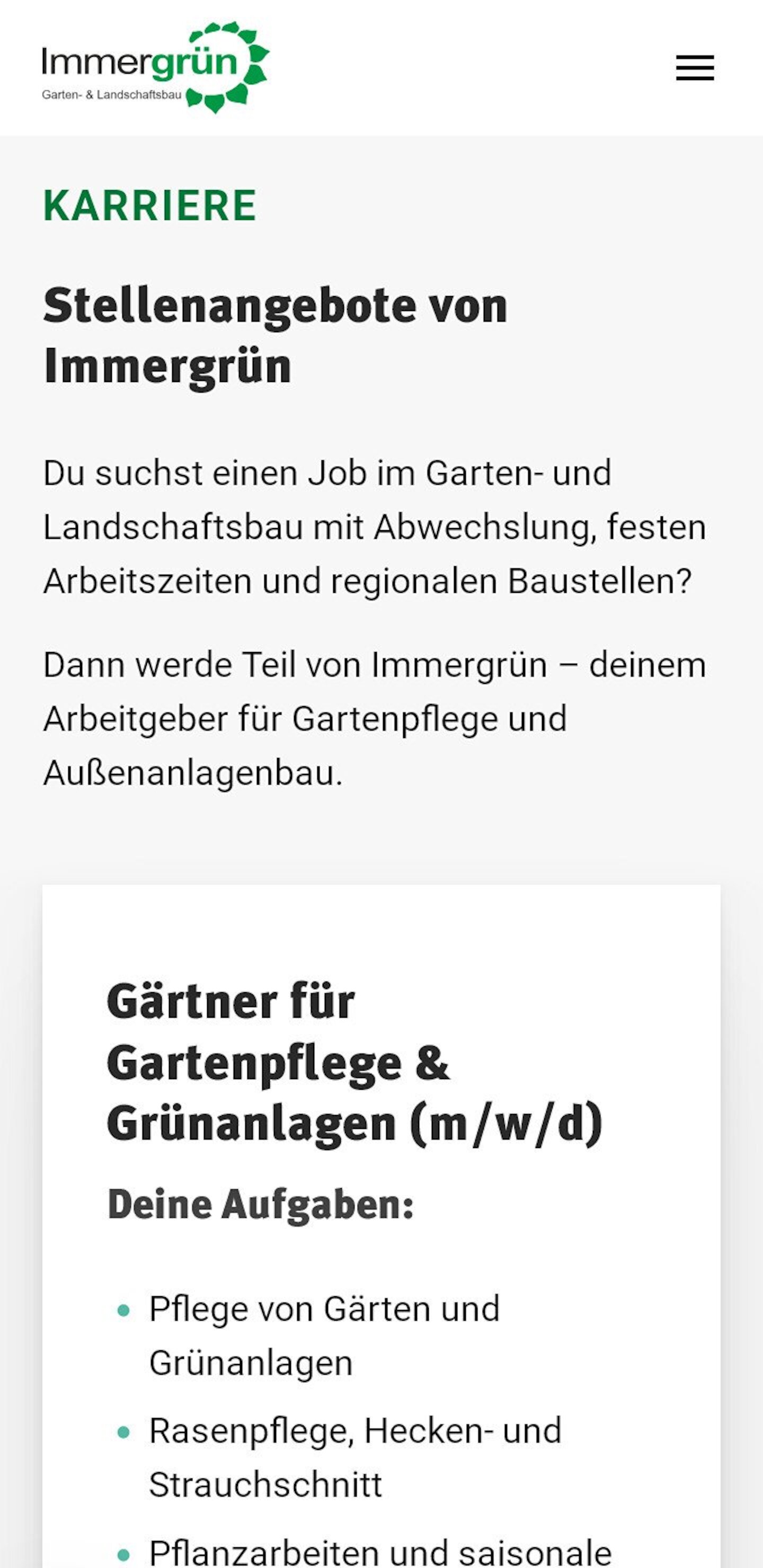 Smartphone Screenshot der Website von: Immergrün - Walter Honkomp e.K.