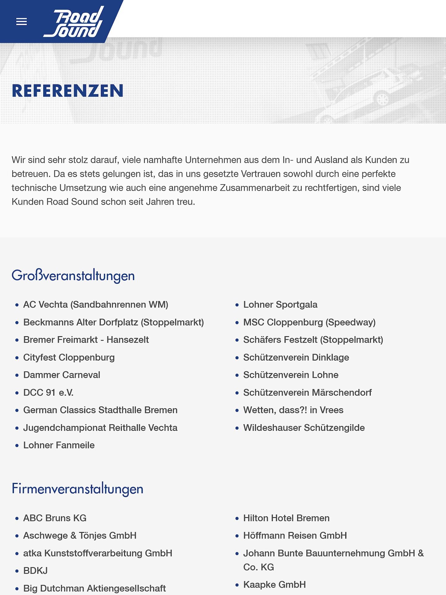 Tablet Screenshot der Website von: Road Sound