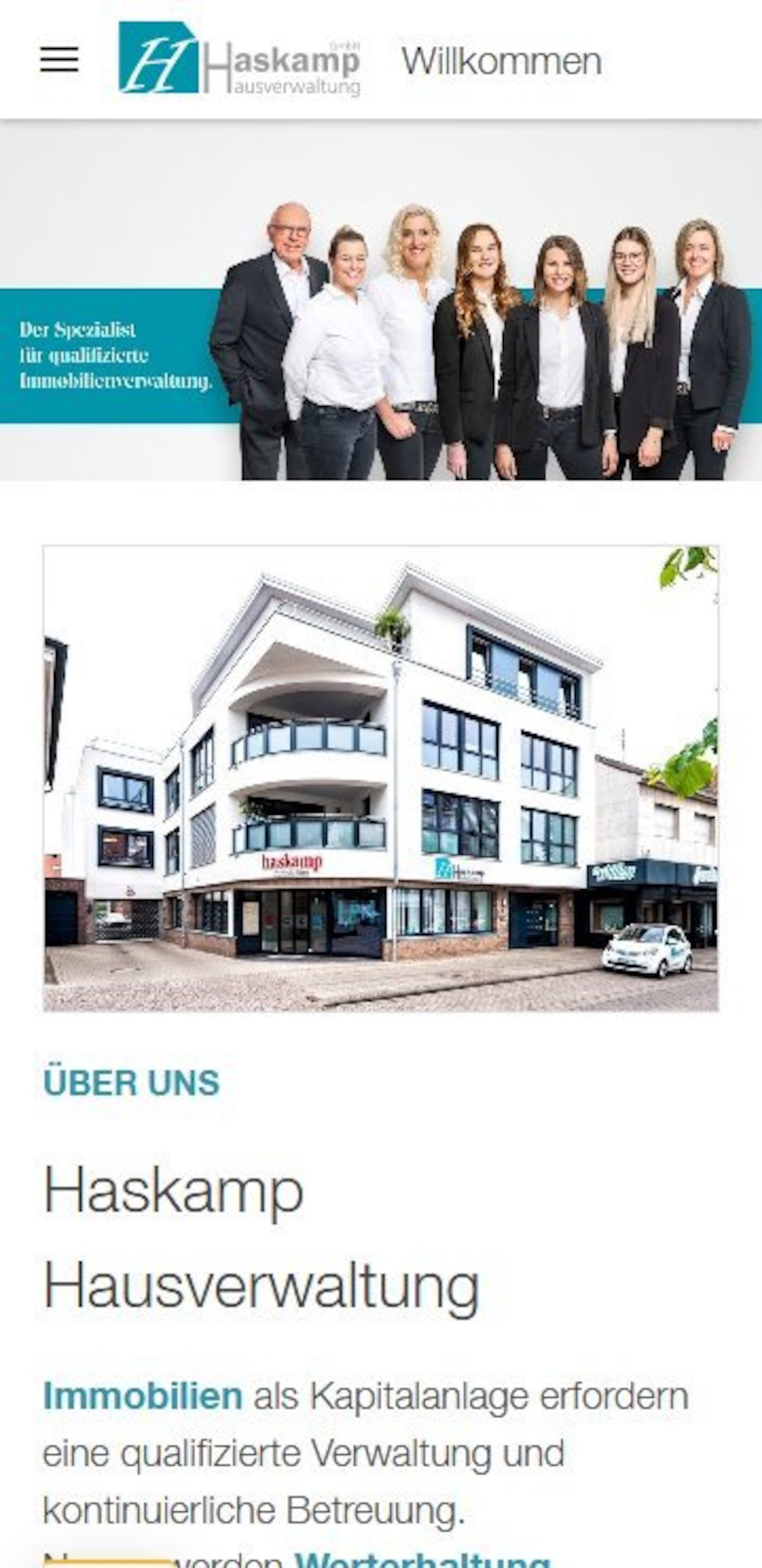 Smartphone Screenshot der Website von: Haskamp Hausverwaltung