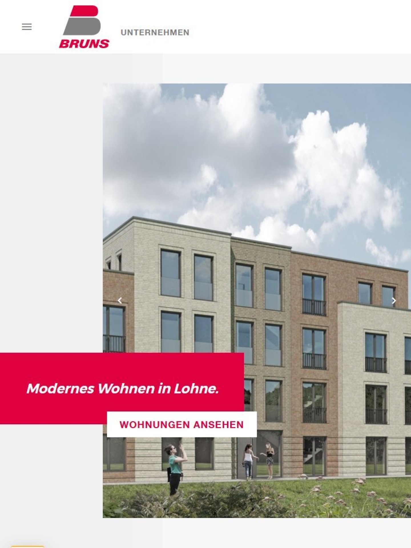 Tablet Screenshot der Website von: Bruns Immobilien