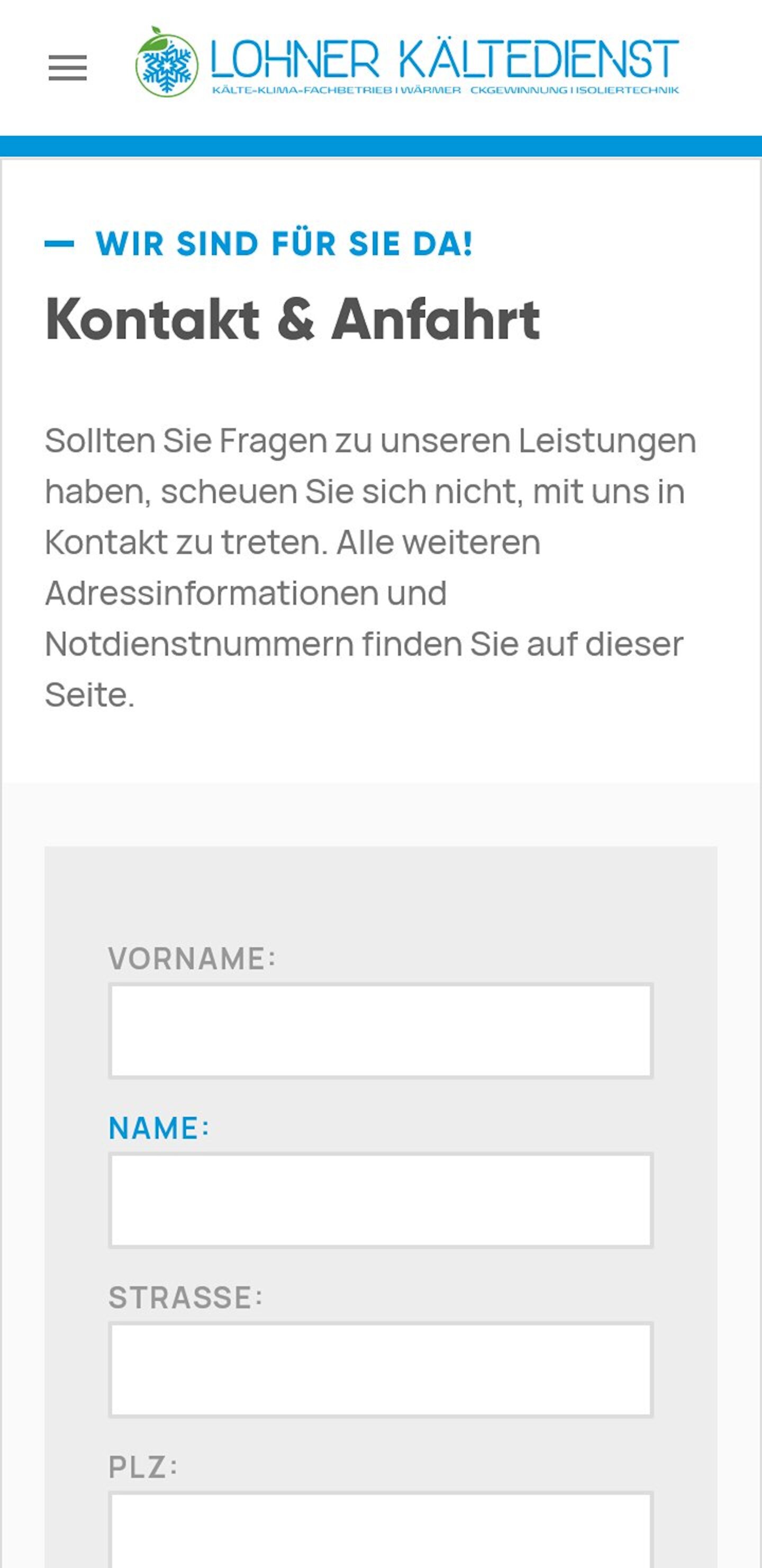 Smartphone Screenshot der Website von: Lohner Kältedienst