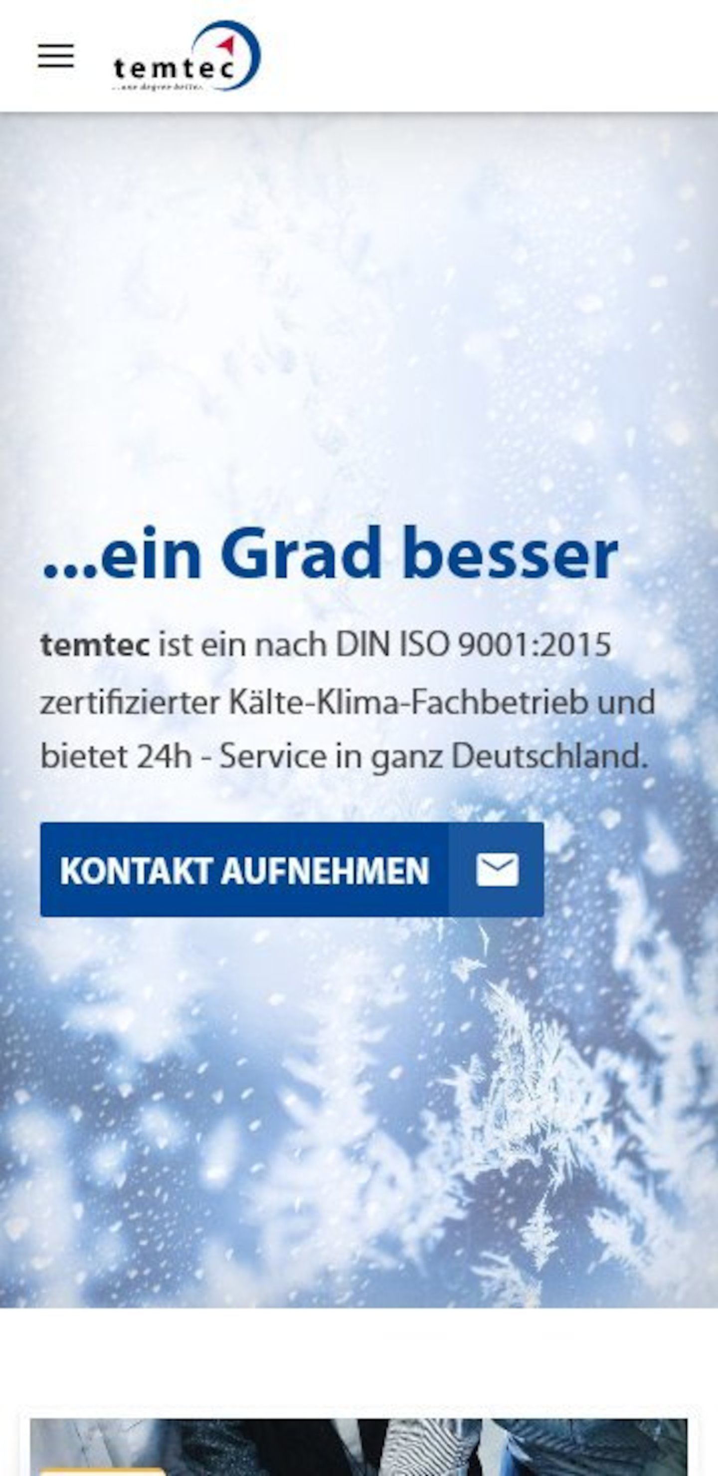Smartphone Screenshot der Website von: temtec Kälte-Klima GmbH
