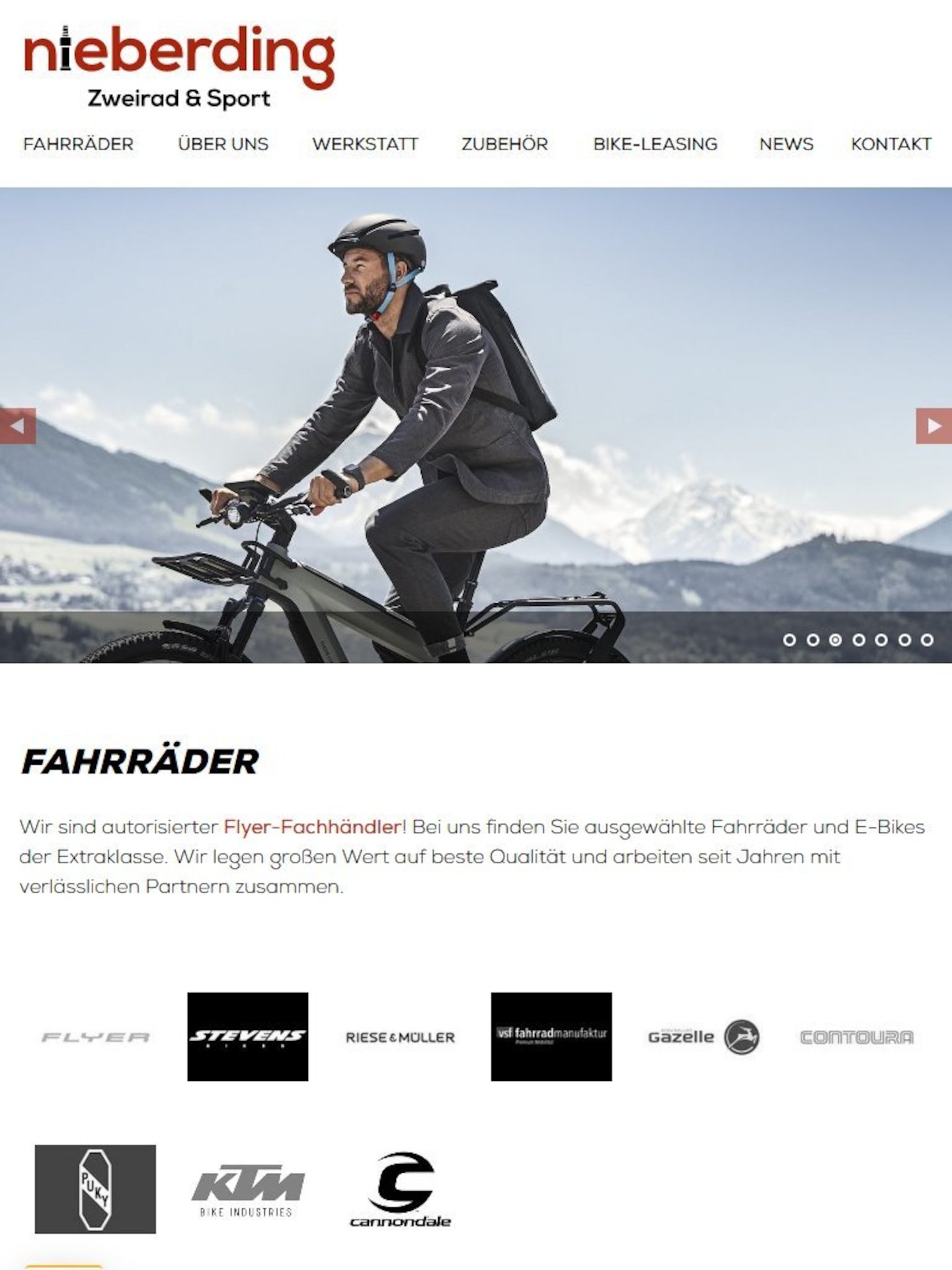 Tablet Screenshot der Website von: Nieberding Zweirad und Sport