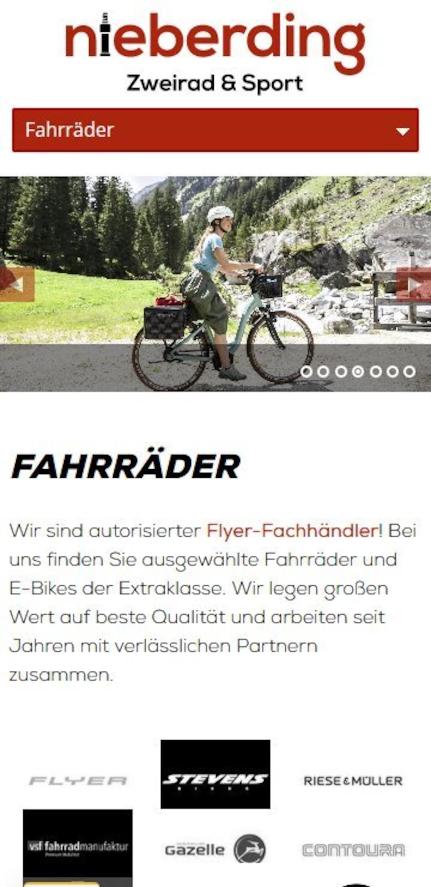 Smartphone Screenshot der Website von: Nieberding Zweirad und Sport